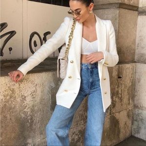 Zara White Tweed Oversized Blazer